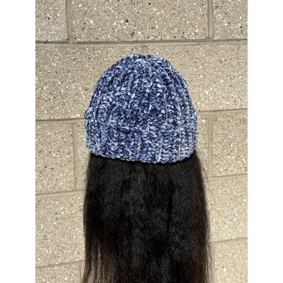 Blue Velvet Beanie - Handmade Winter Hat - - Picture 7 of 8